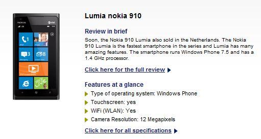 Появилась информация о Nokia Lumia 910 